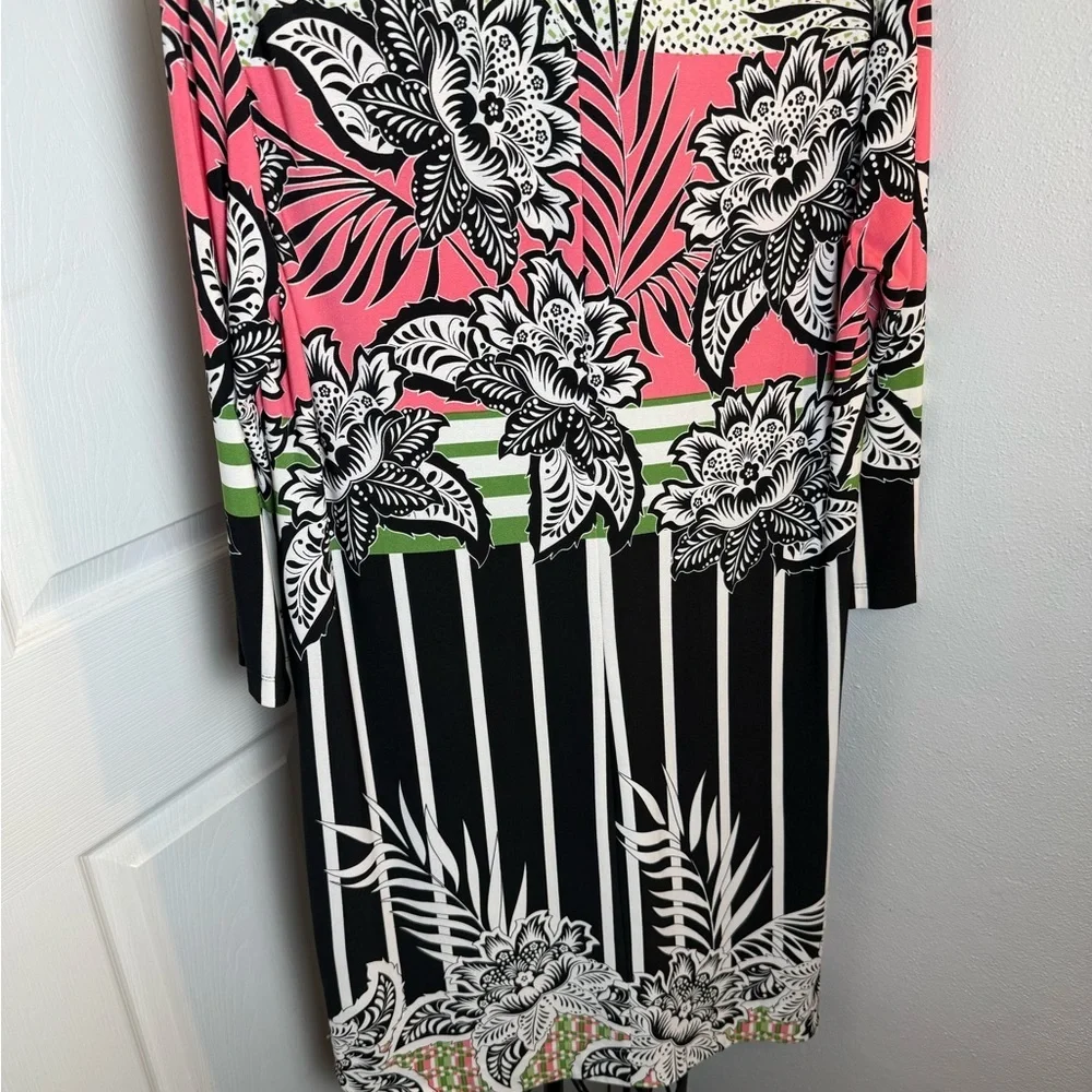 Donna Morgan Floral Print Midi Dress - Pink, Green, Black - Picture 6 of 9